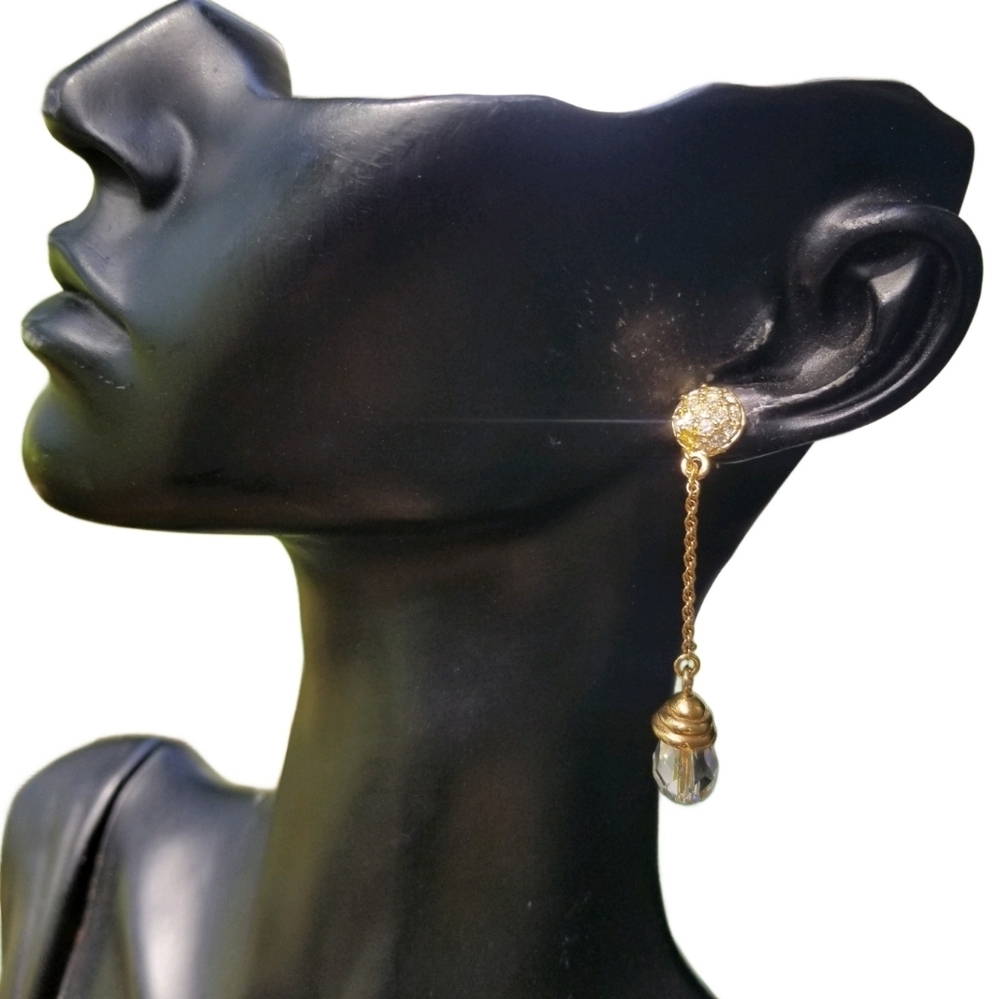 Roman Jewelry Vintage Goldtone Chain Crystal Drop Earrings 30$